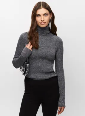 Metallic Rib Knit Turtleneck Sweater