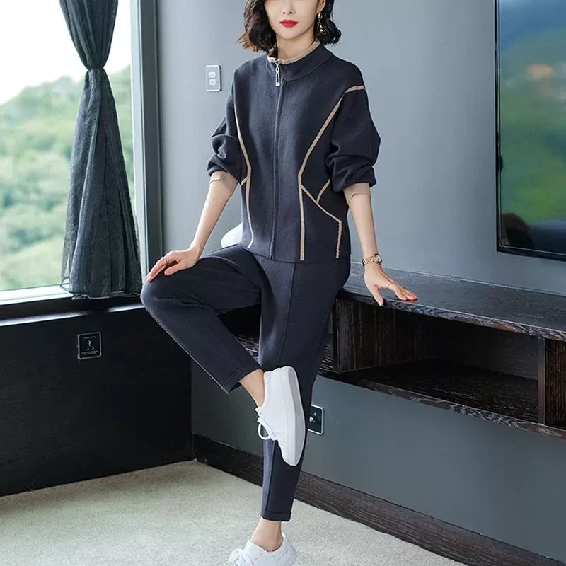 Mom Autumn Jacket 2024 New Middle-aged and Elderly Sportswear Suit for Middle-aged Women Spring and Autumn Casual Knitted Tops