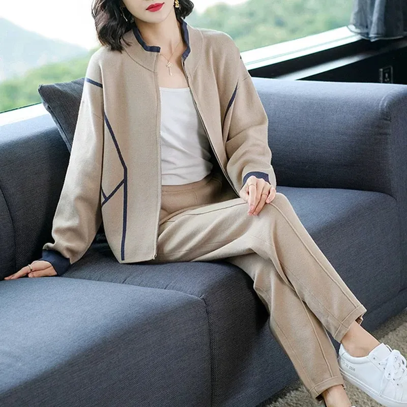 Mom Autumn Jacket 2024 New Middle-aged and Elderly Sportswear Suit for Middle-aged Women Spring and Autumn Casual Knitted Tops