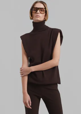 Nadia Thin Padded Sleeveless Turtleneck - Brown