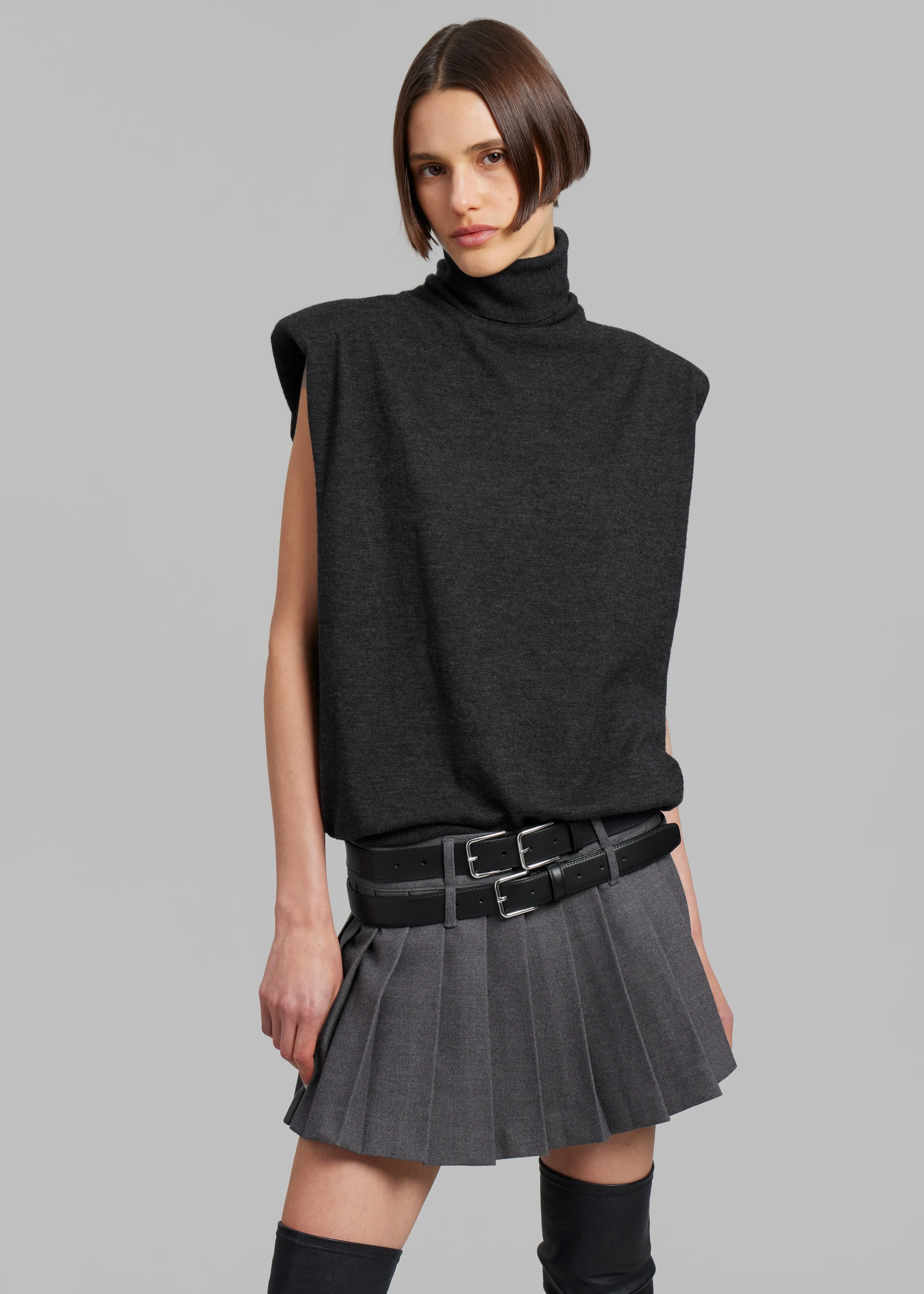 Nadia Thin Padded Sleeveless Turtleneck - Charcoal