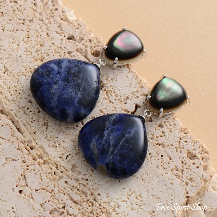 Natural Blue Sodalite & Shell Earrings