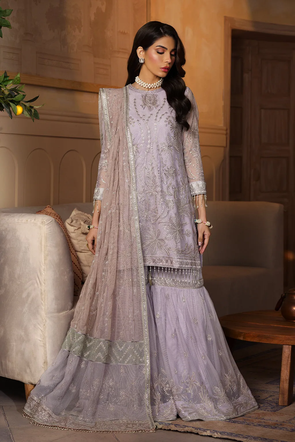 Nauroz by Zarif Embroidered Net Unstitched 3Pc Suit ZFN-07 MEHER