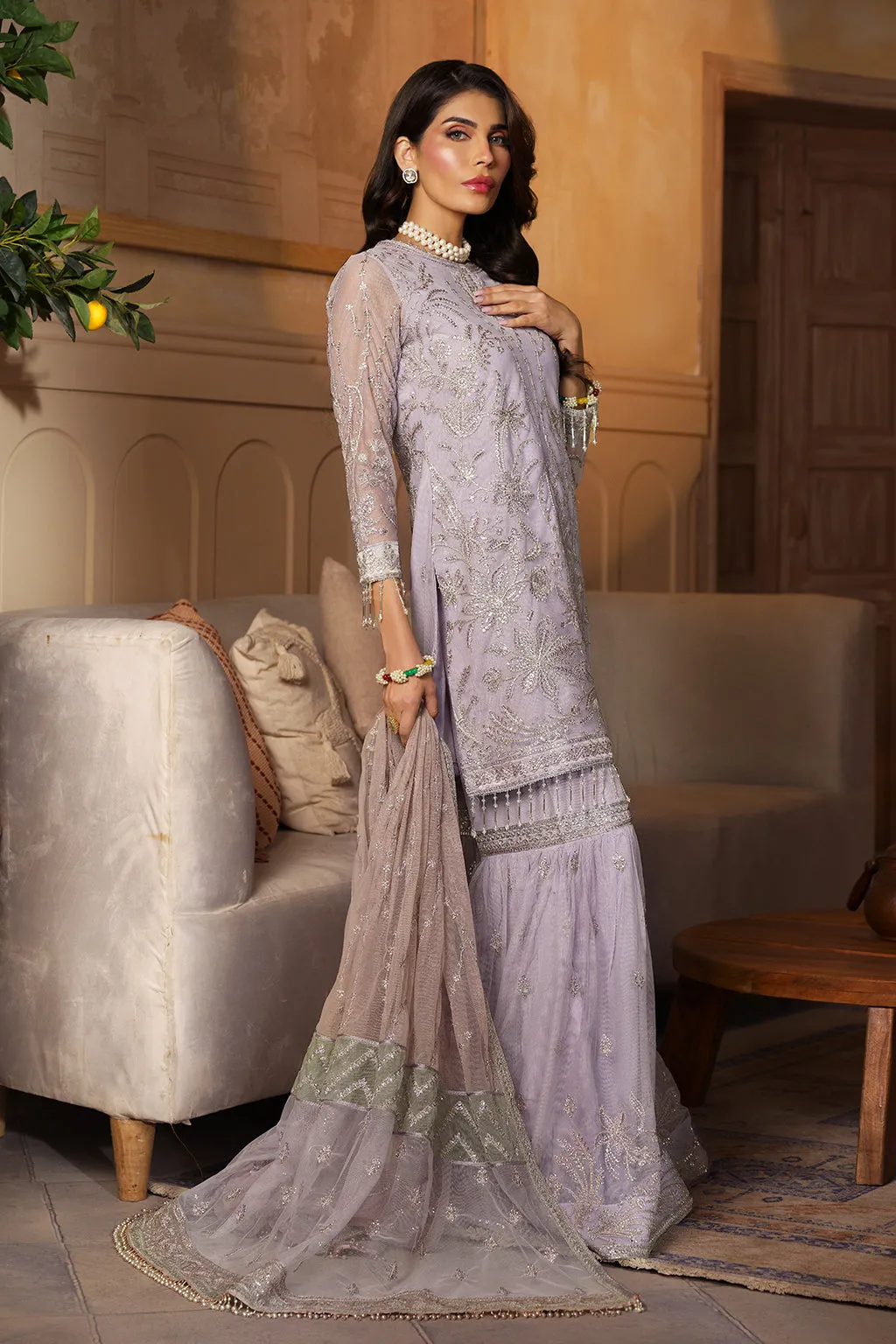 Nauroz by Zarif Embroidered Net Unstitched 3Pc Suit ZFN-07 MEHER