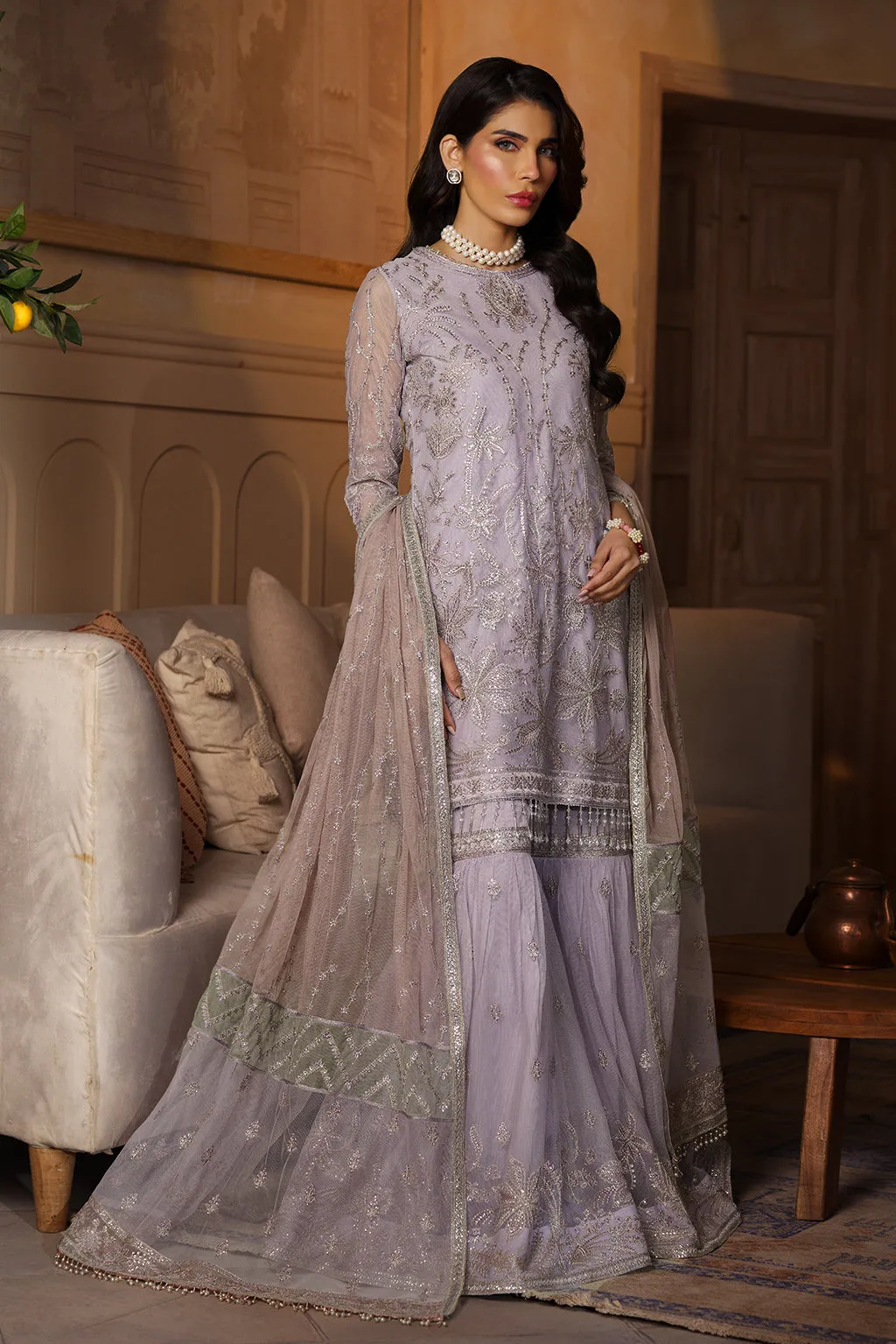 Nauroz by Zarif Embroidered Net Unstitched 3Pc Suit ZFN-07 MEHER