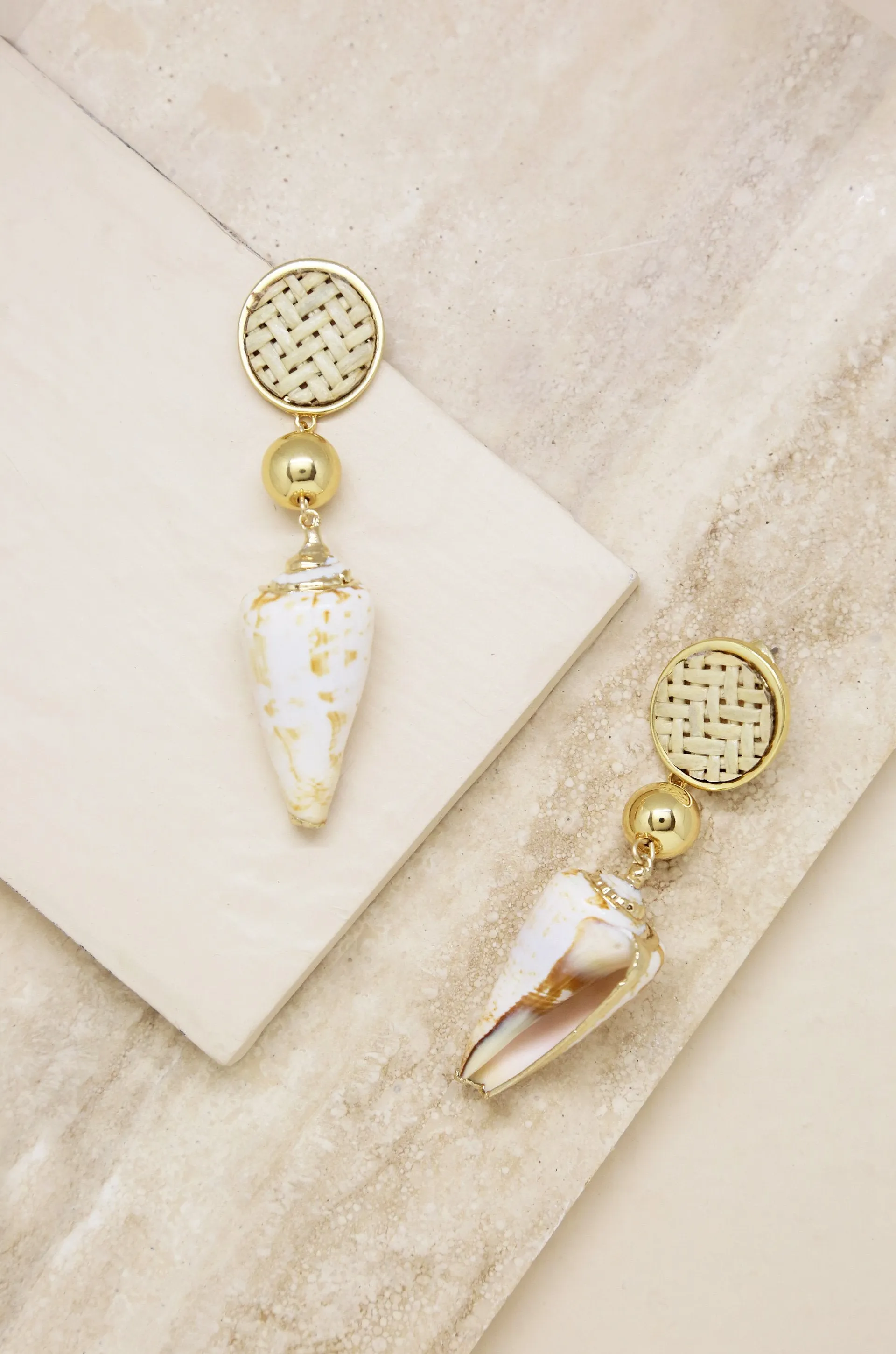 Nautical Shell & 18k Gold Plated Dangle Earrings