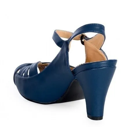 Navy Blue 1940s Inspired Peep Toe Heels