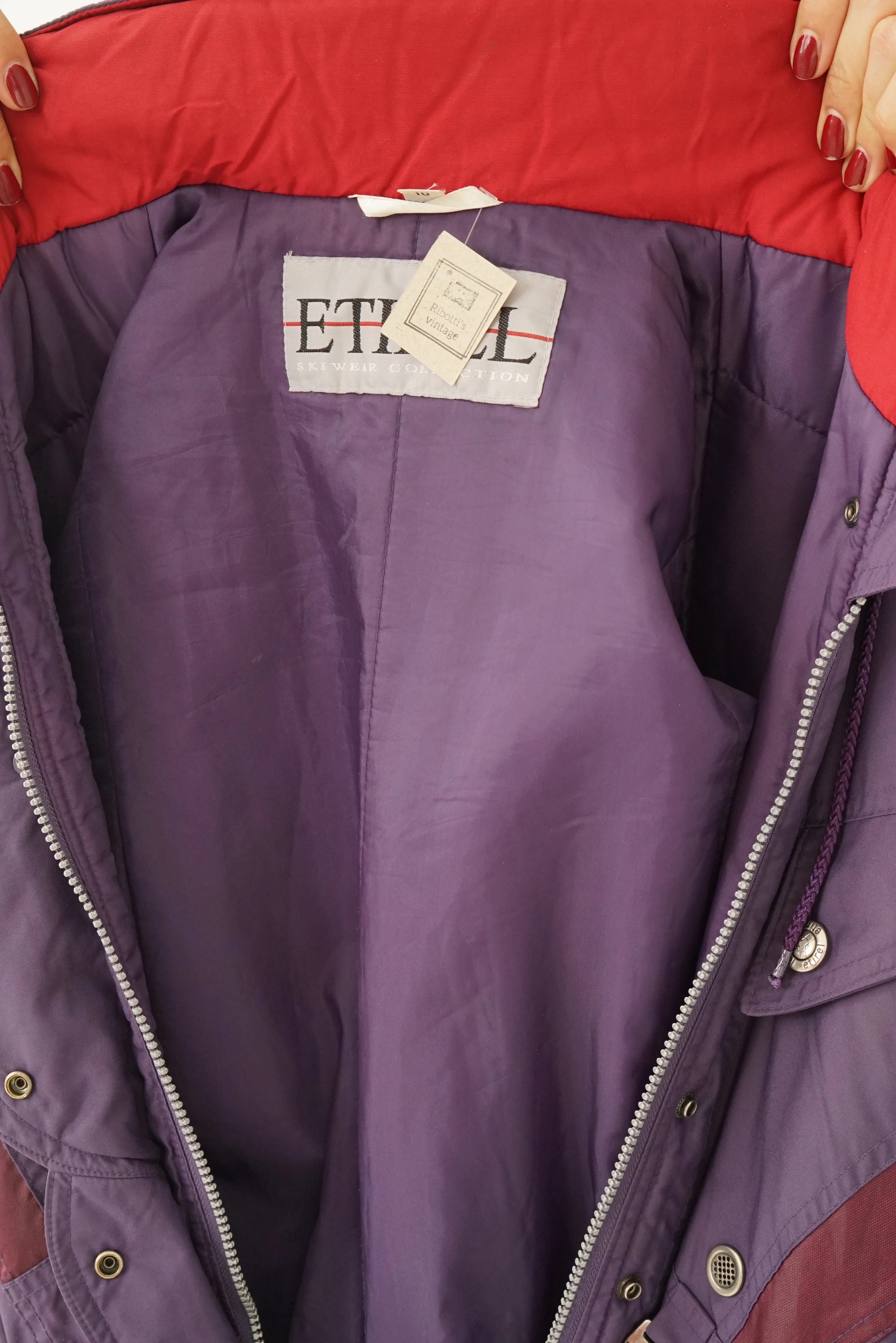 One piece Etirel ski suit, snow suit mauve à accent rouge pour femme taille 10 (S)