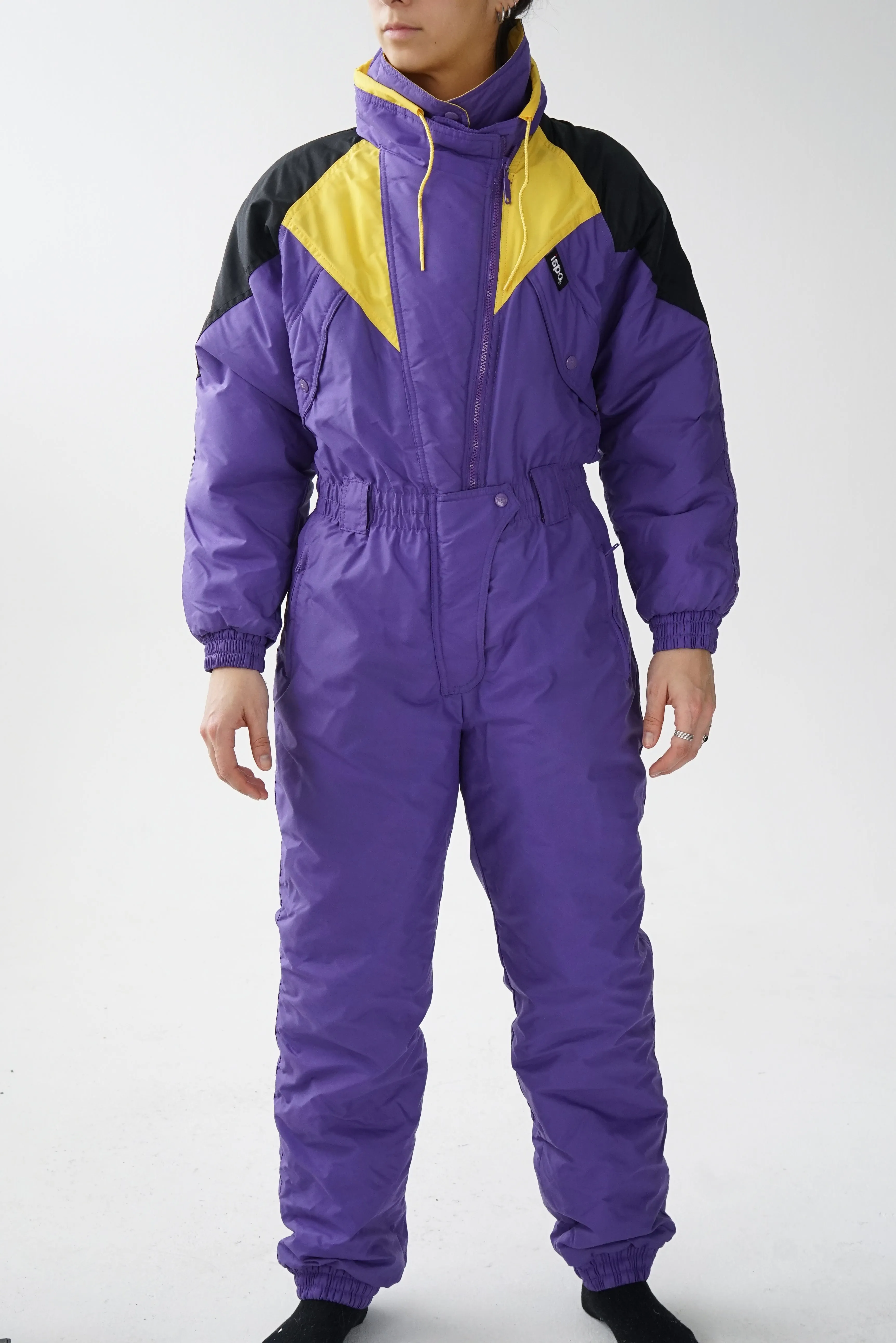 One piece ski suit vintage Ispo mauve et jaune pour homme taille S