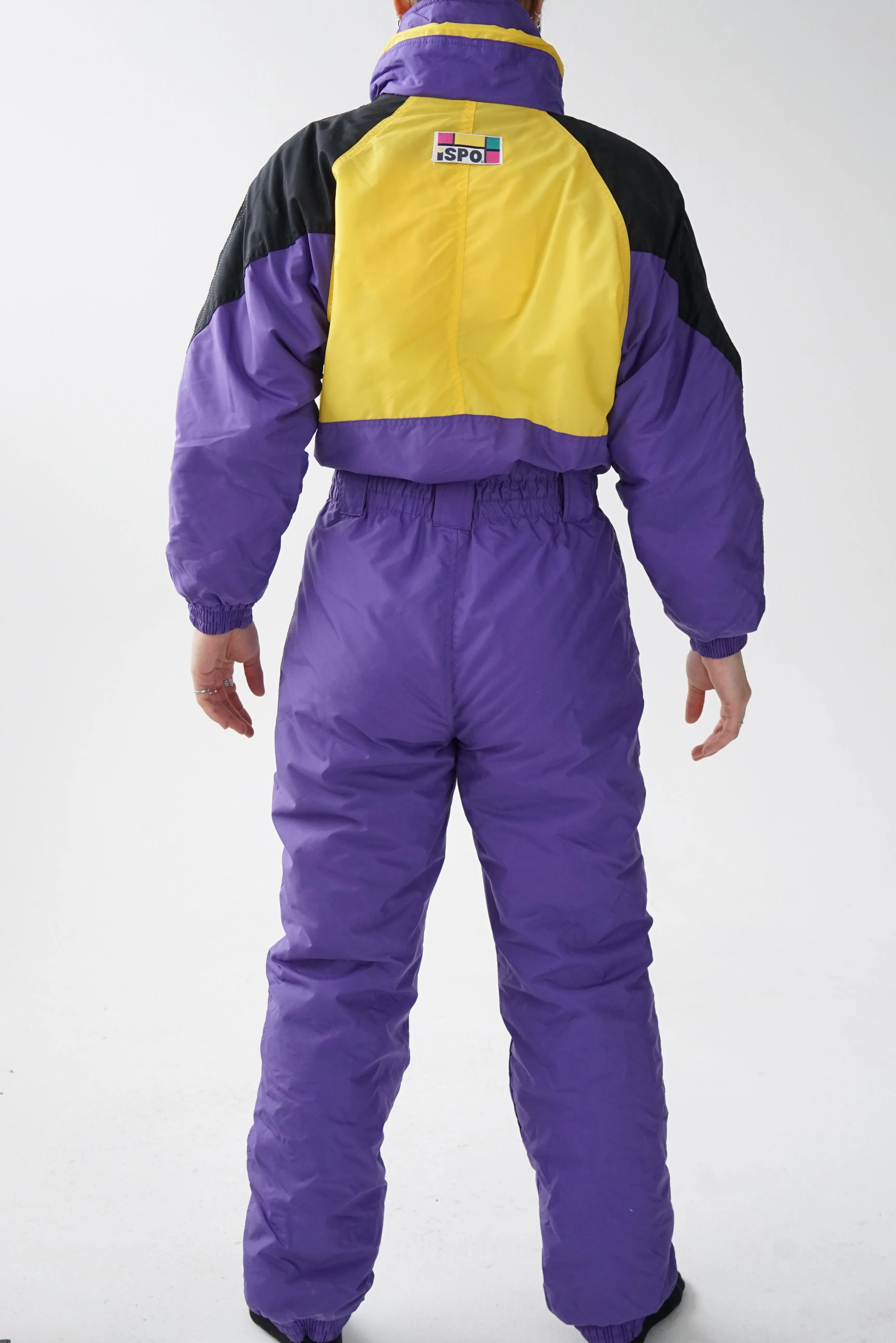 One piece ski suit vintage Ispo mauve et jaune pour homme taille S