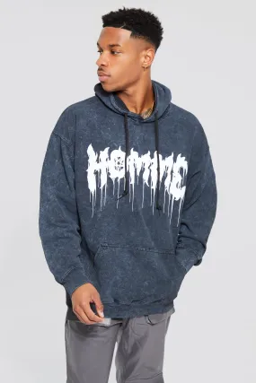 Oversized Acid Wash Homme Print Hoodie