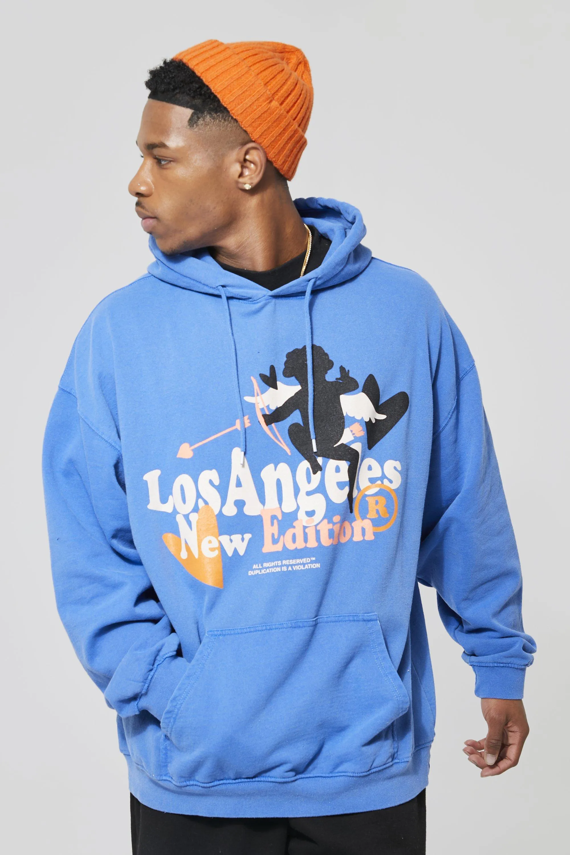 Oversized Overdye Los Angeles Cupid Graphic Hoodie