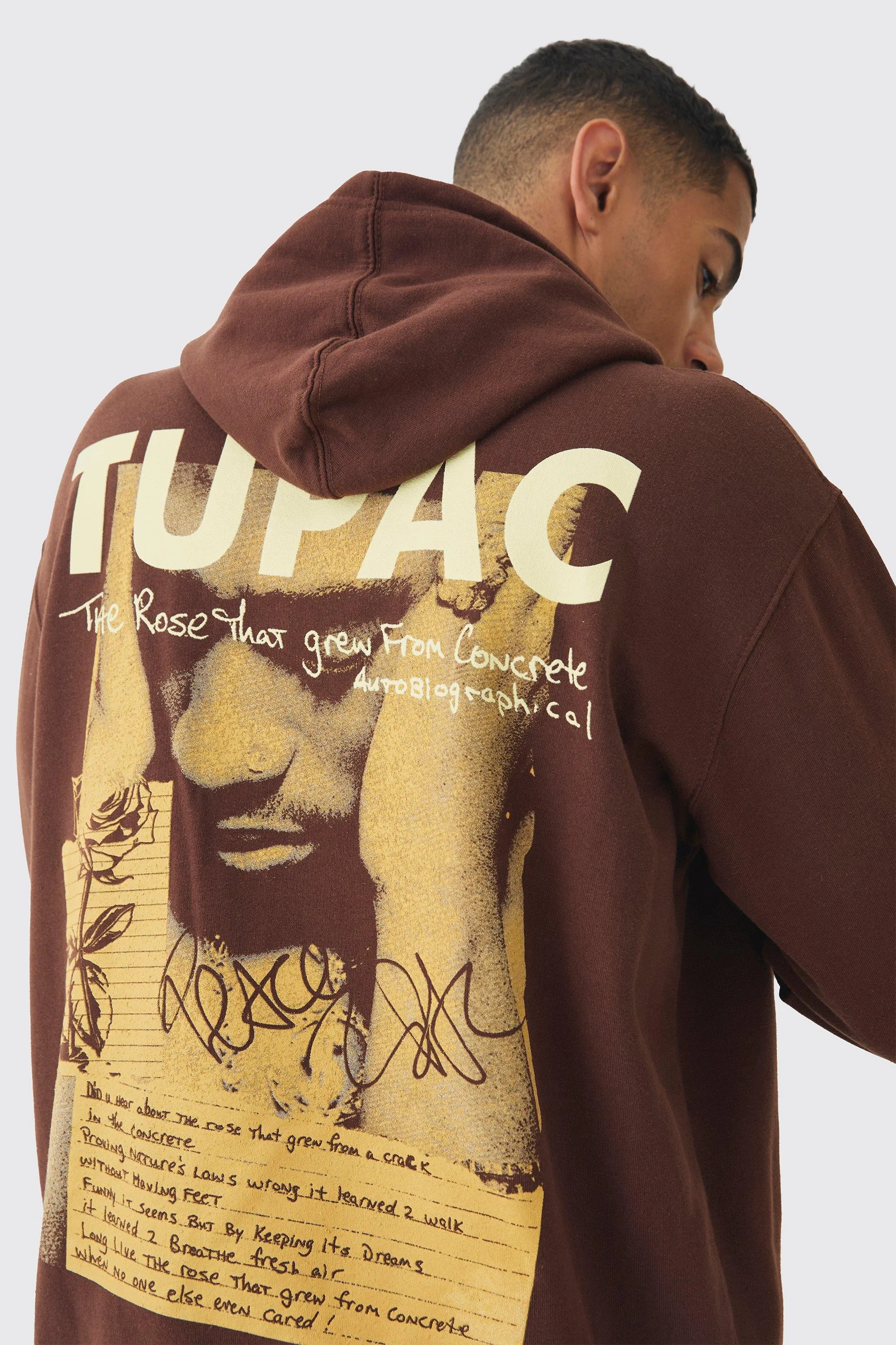 Oversized Tupac Wash License Print Hoodie