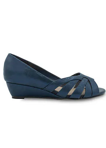 Paradox London Navy Wide Fit Shimmer Peep Toe Wedge Sandals | Grattan