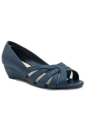 Paradox London Navy Wide Fit Shimmer Peep Toe Wedge Sandals | Grattan