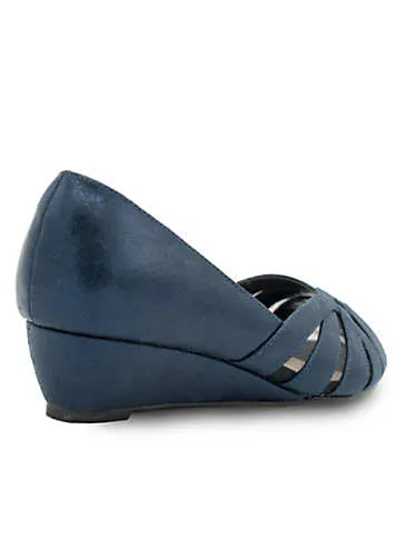 Paradox London Navy Wide Fit Shimmer Peep Toe Wedge Sandals | Grattan