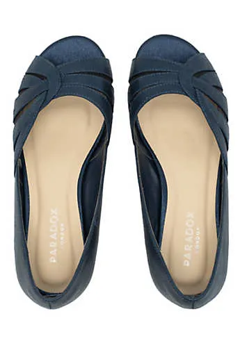 Paradox London Navy Wide Fit Shimmer Peep Toe Wedge Sandals | Grattan