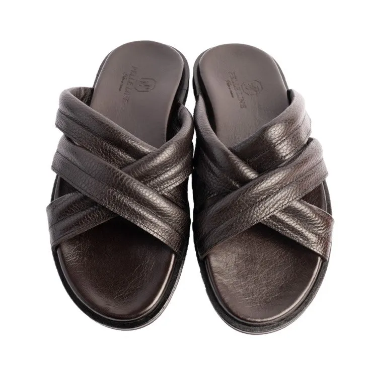 Pelle Balaer Slip-On Calfskin Sandal Brown