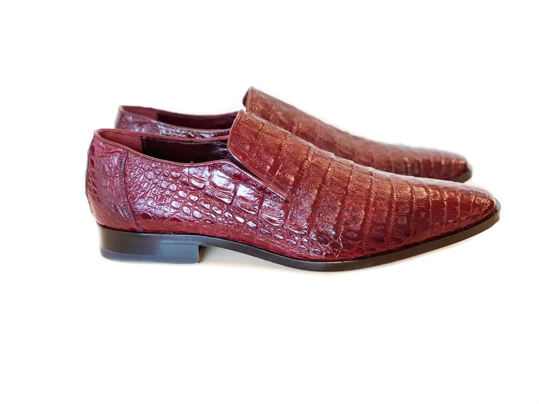 Pelle Exotics Crocodile Slip-On Loafer Burgundy