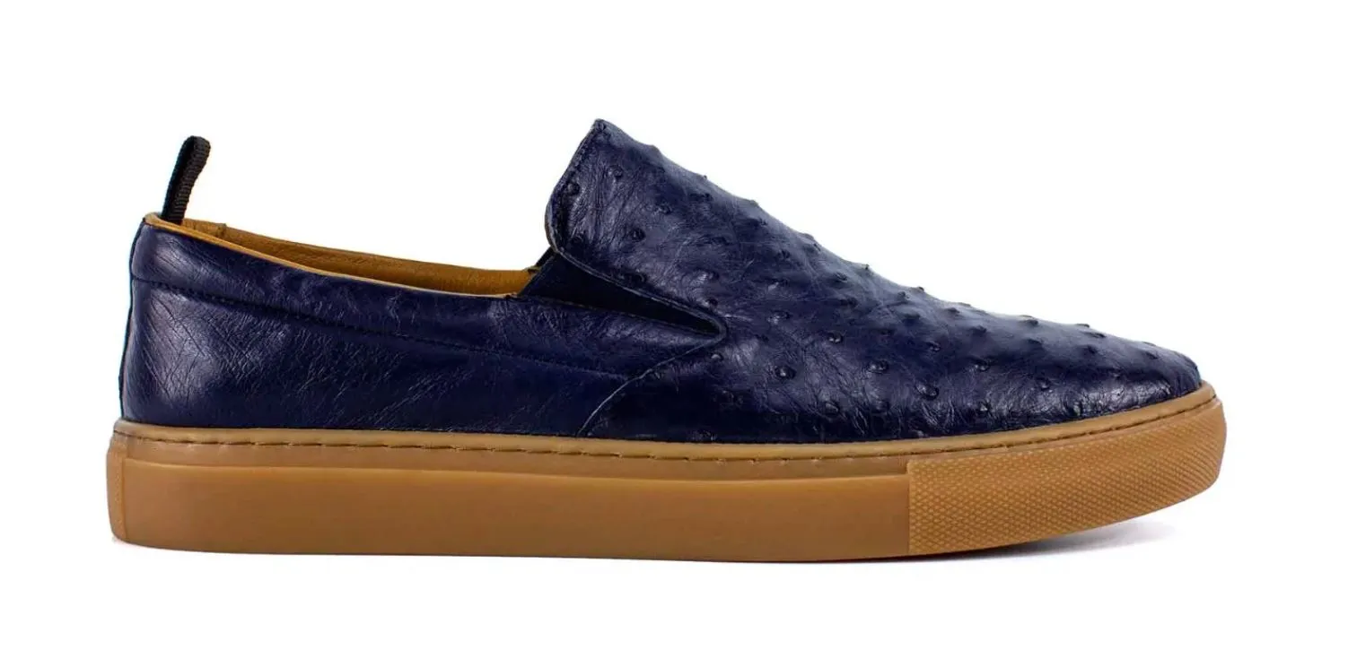 Pelle Grafton Ostrich Slip-On Loafer Navy