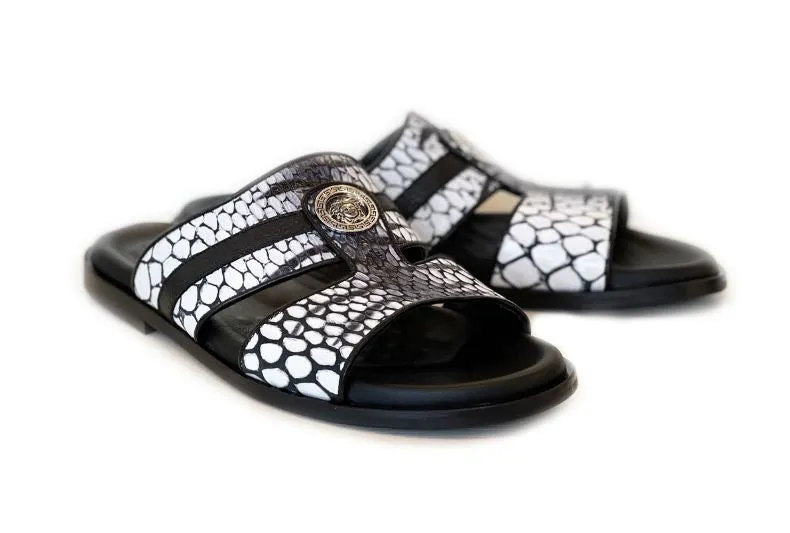 Pelle Vinnie Slip-On Calfskin Sandal Black/White