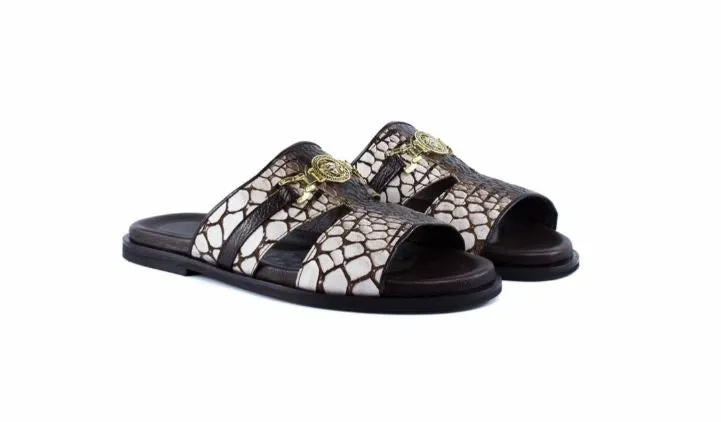 Pelle Vinnie Slip-On Calfskin Sandal Brown/White