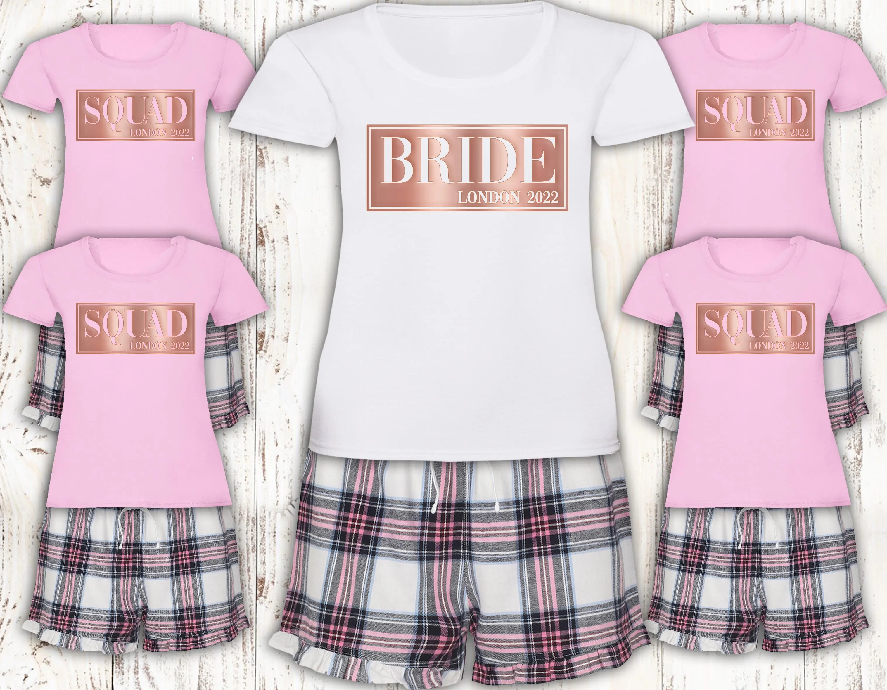 Personalised Bride Squad Pyjamas Matching Pajamas Pink Tartan Loungewear Adult Pjs Hen Do Bachelorette Pyjamas London 2022 Any L