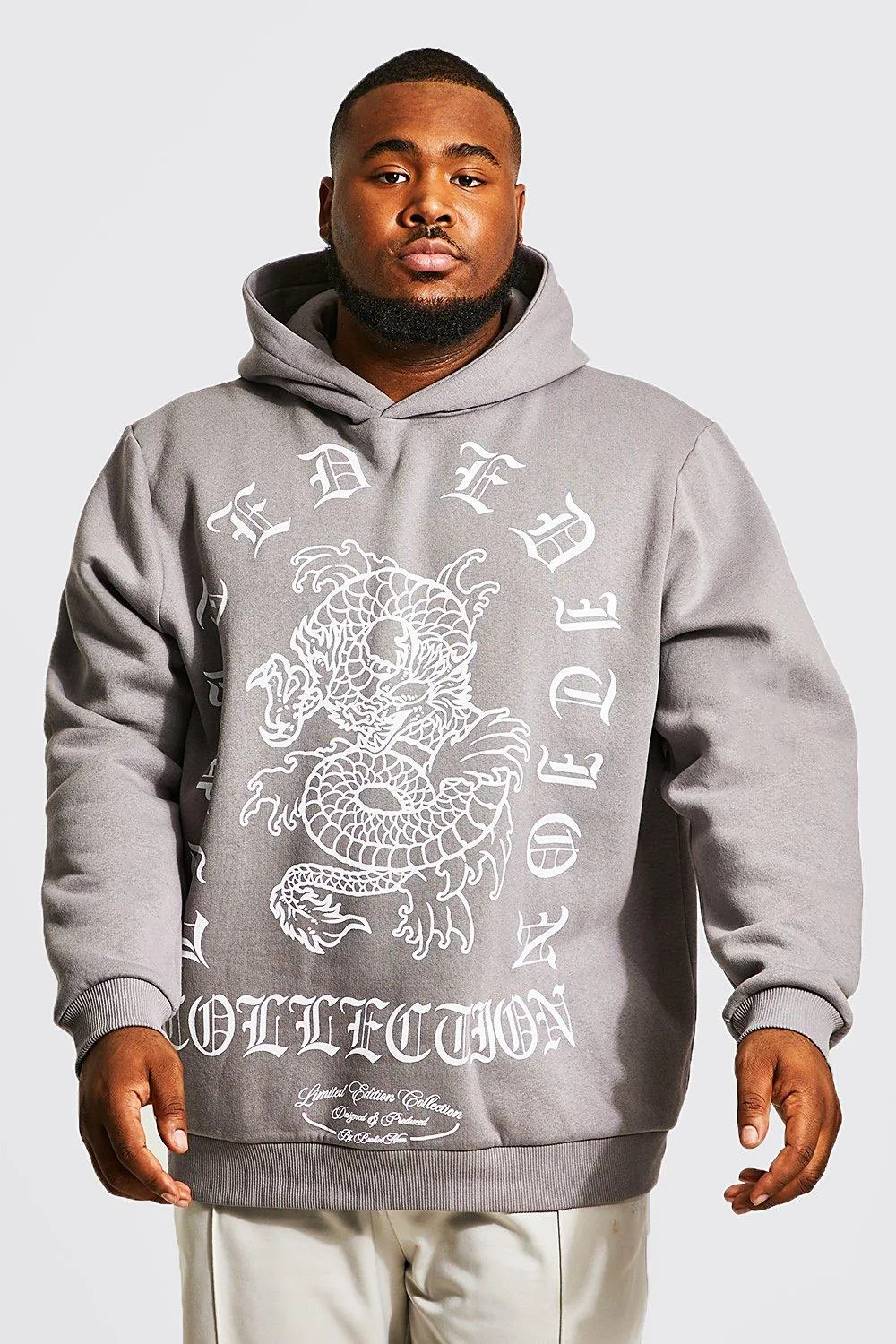 Plus Gothic Dragon Print Hoodie | boohooMAN UK