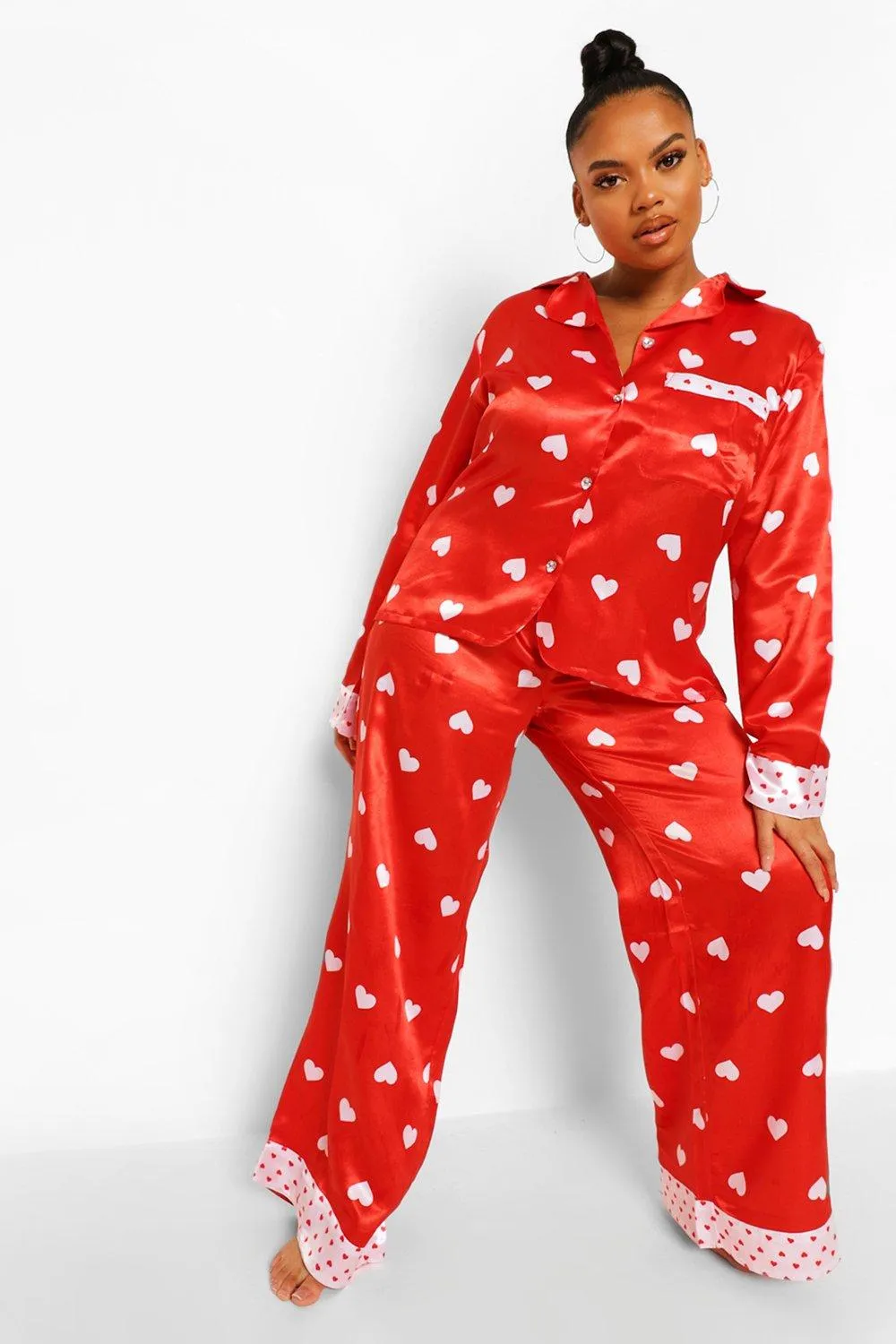 Plus Heart Satin Pajamas