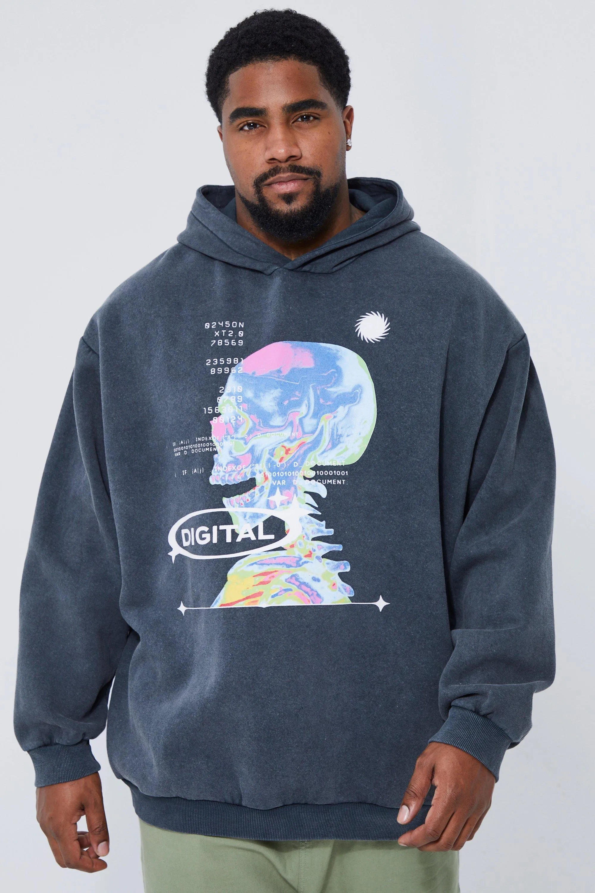 Plus Oversized Acid Wash Graphic Hoodie