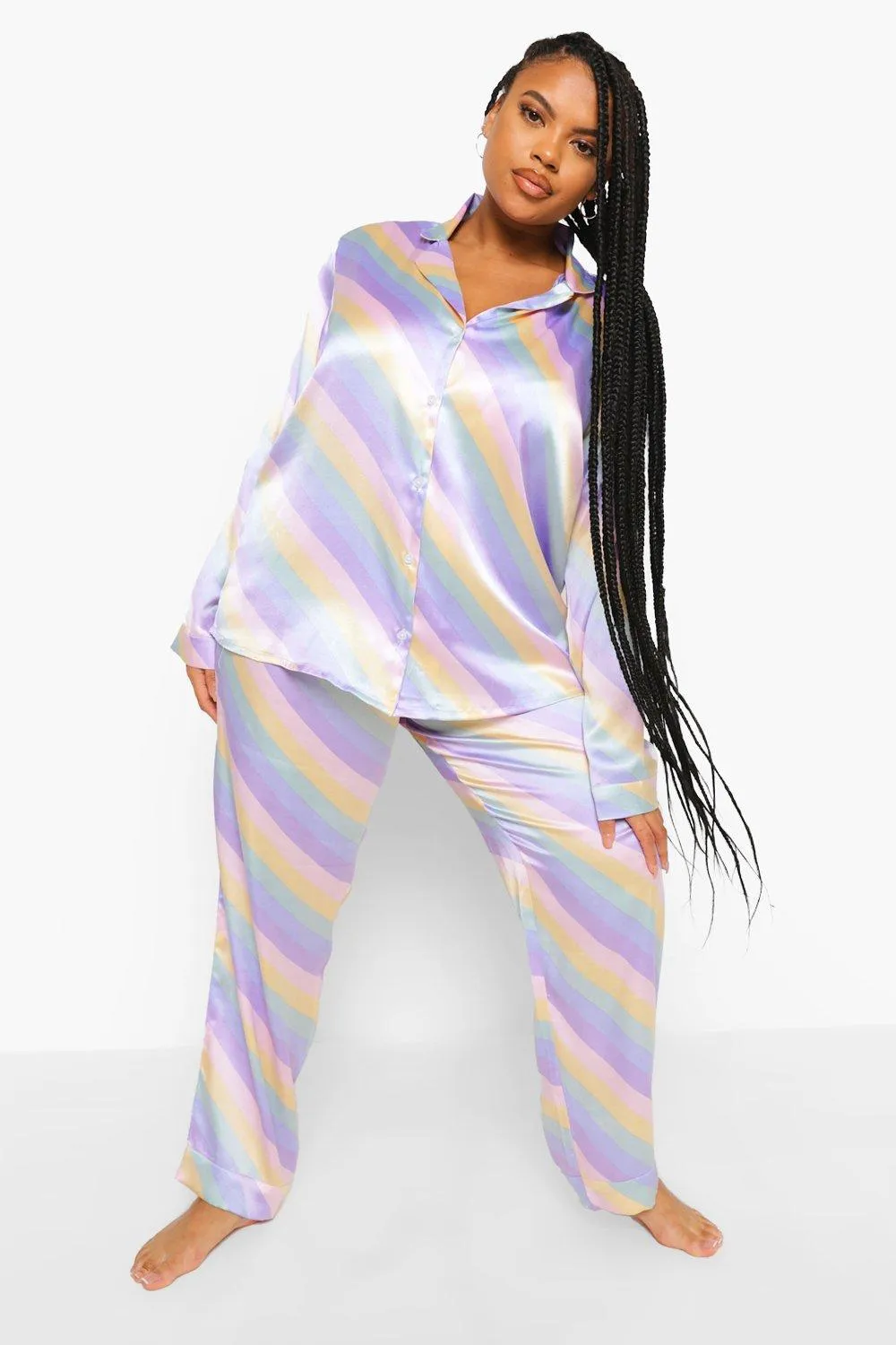 Plus Pastel Stripe Satin Pajamas