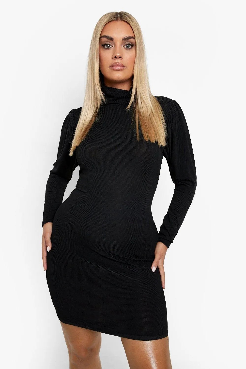 Plus Rib Turtleneck Bodycon Dress