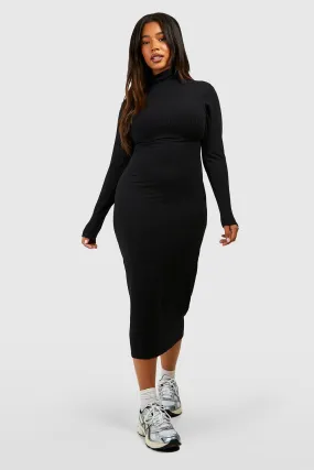 Plus Soft Rib Turtleneck Midi Dress