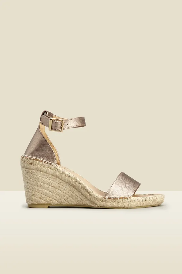 Poesy Gold Leather Wedged Espadrille 