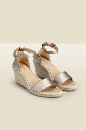 Poesy Gold Leather Wedged Espadrille 