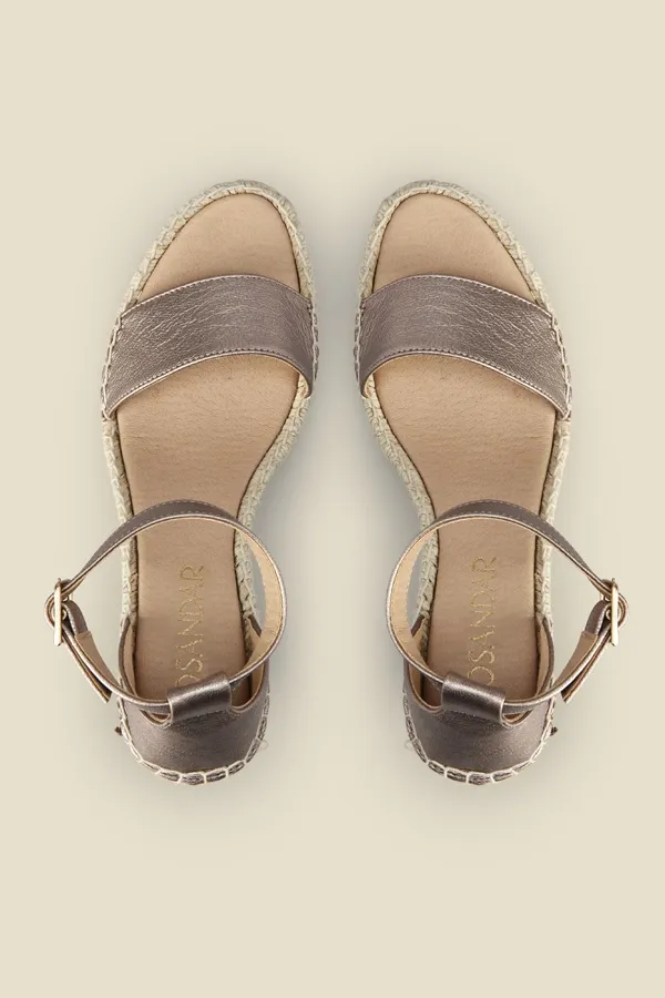 Poesy Gold Leather Wedged Espadrille 