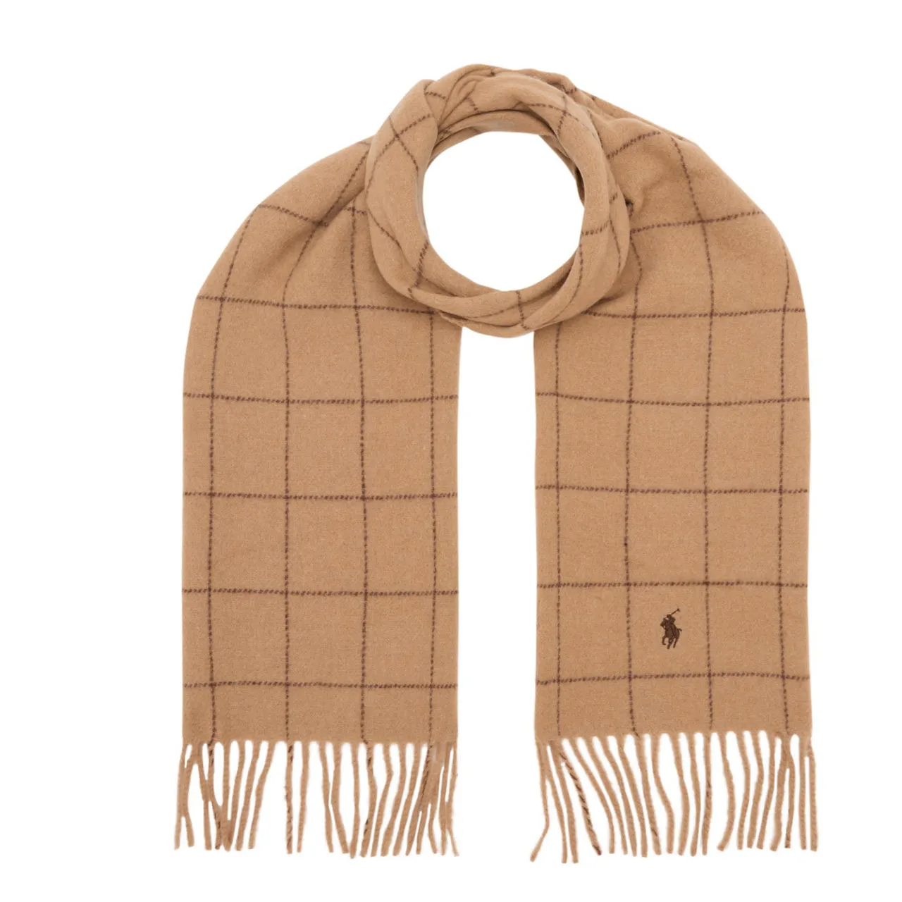 POLO RALPH LAUREN Windowpane-Check Logo Scarf - Camel Heather