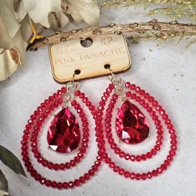 PP Red Beaded Double Layer Teardrop Earrings