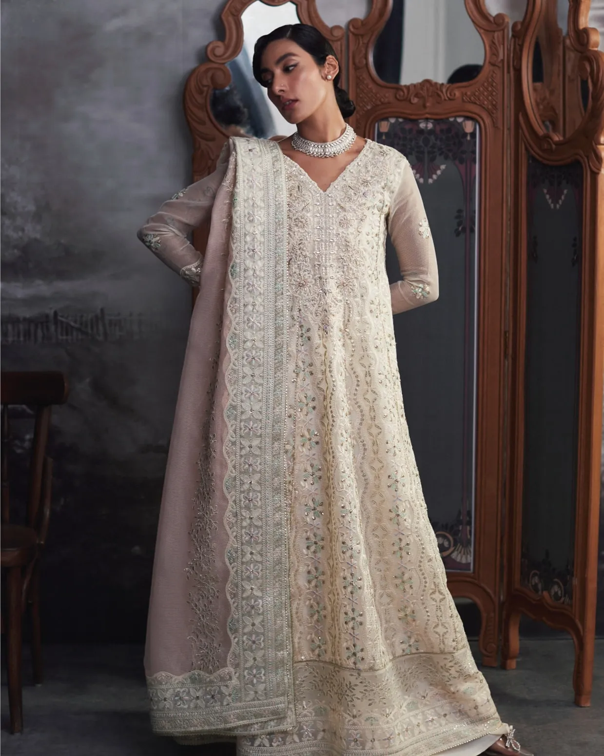 Qala by Mushq Unstitched Luxury Kamdaani 3 Piece Suit MCK-05 AAILA