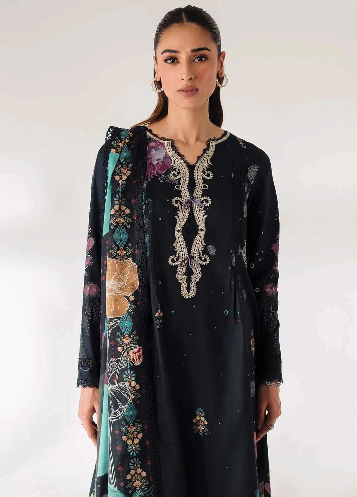 QPrints by Qalamkar Embroidered Lawn Unstitched 3Pc Suit AR-01 ANIQA