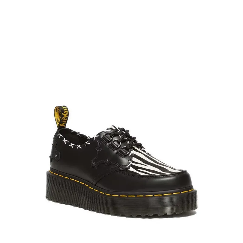 Ramsey 3-Eye Zebra Print & Leather Platform Creepers - Black