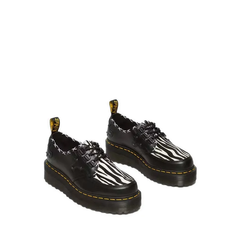 Ramsey 3-Eye Zebra Print & Leather Platform Creepers - Black