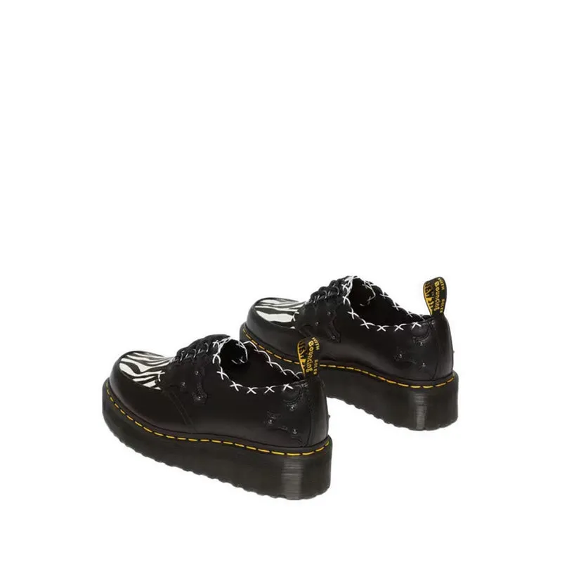 Ramsey 3-Eye Zebra Print & Leather Platform Creepers - Black