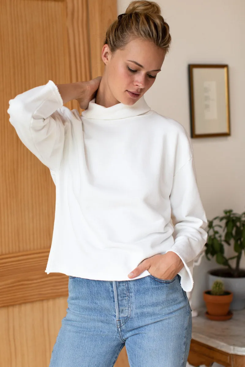 Raw Edge Turtleneck - White Organic