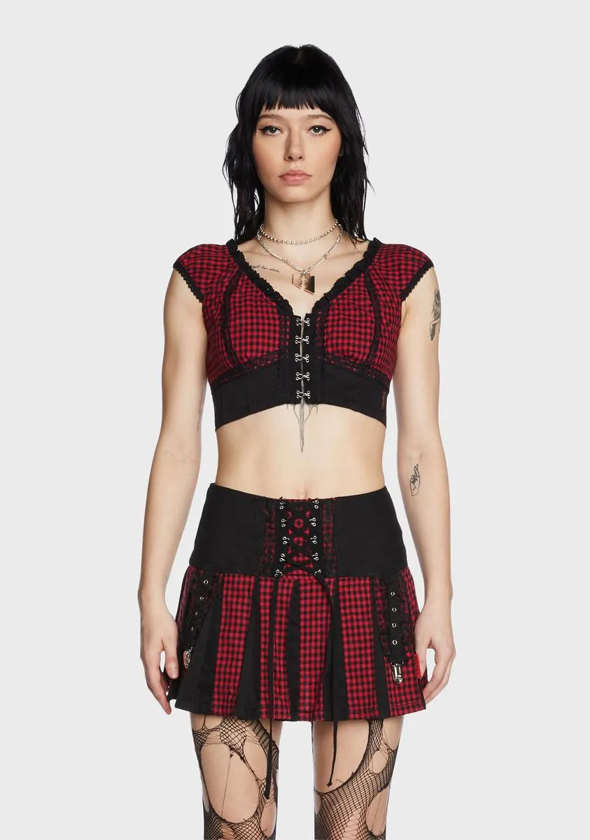 Red And Black Bo Peep Crop Top-