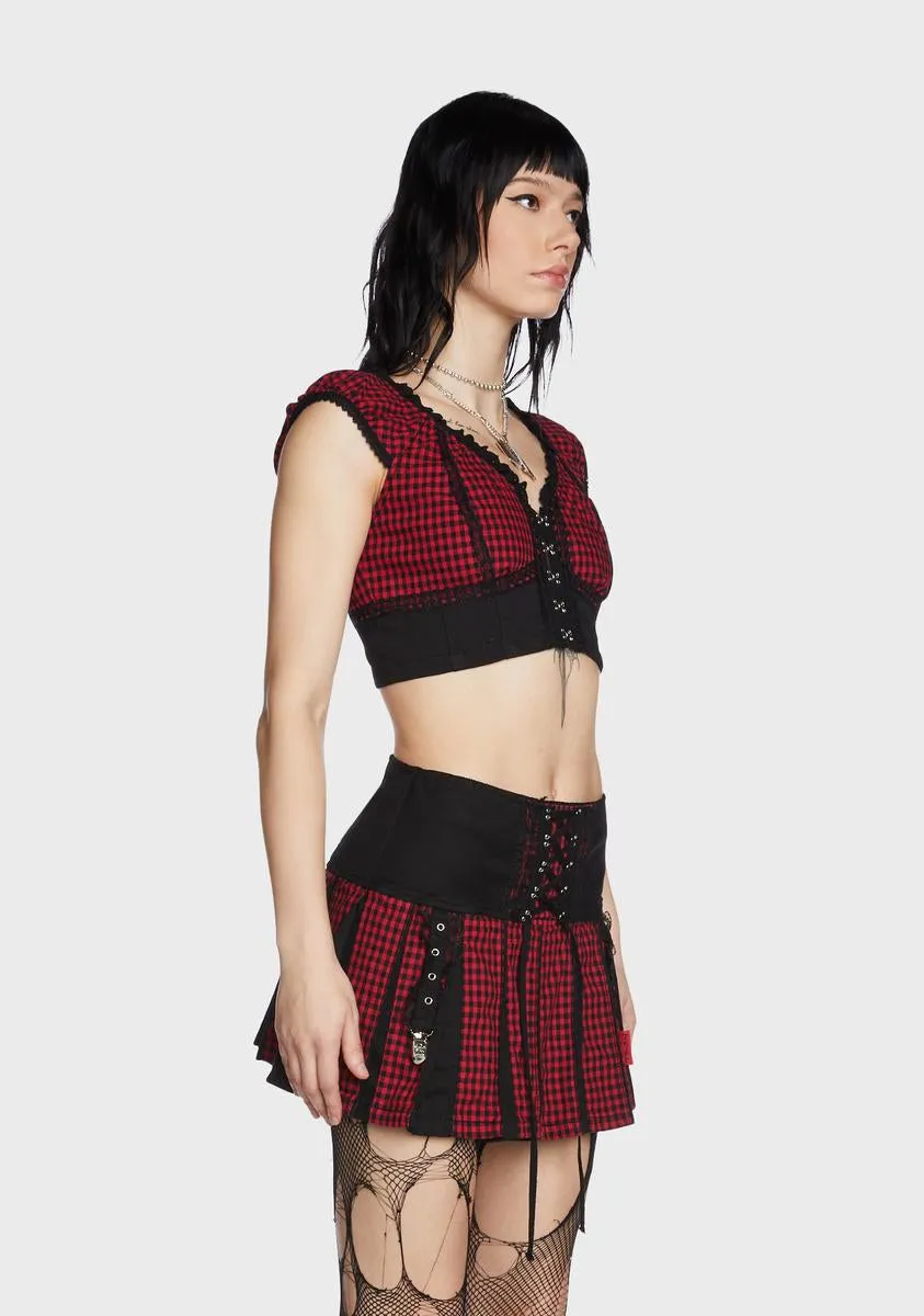 Red And Black Bo Peep Crop Top-