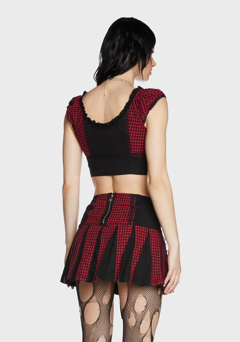 Red And Black Bo Peep Crop Top-