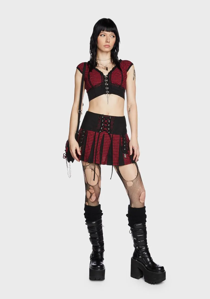 Red And Black Bo Peep Crop Top-