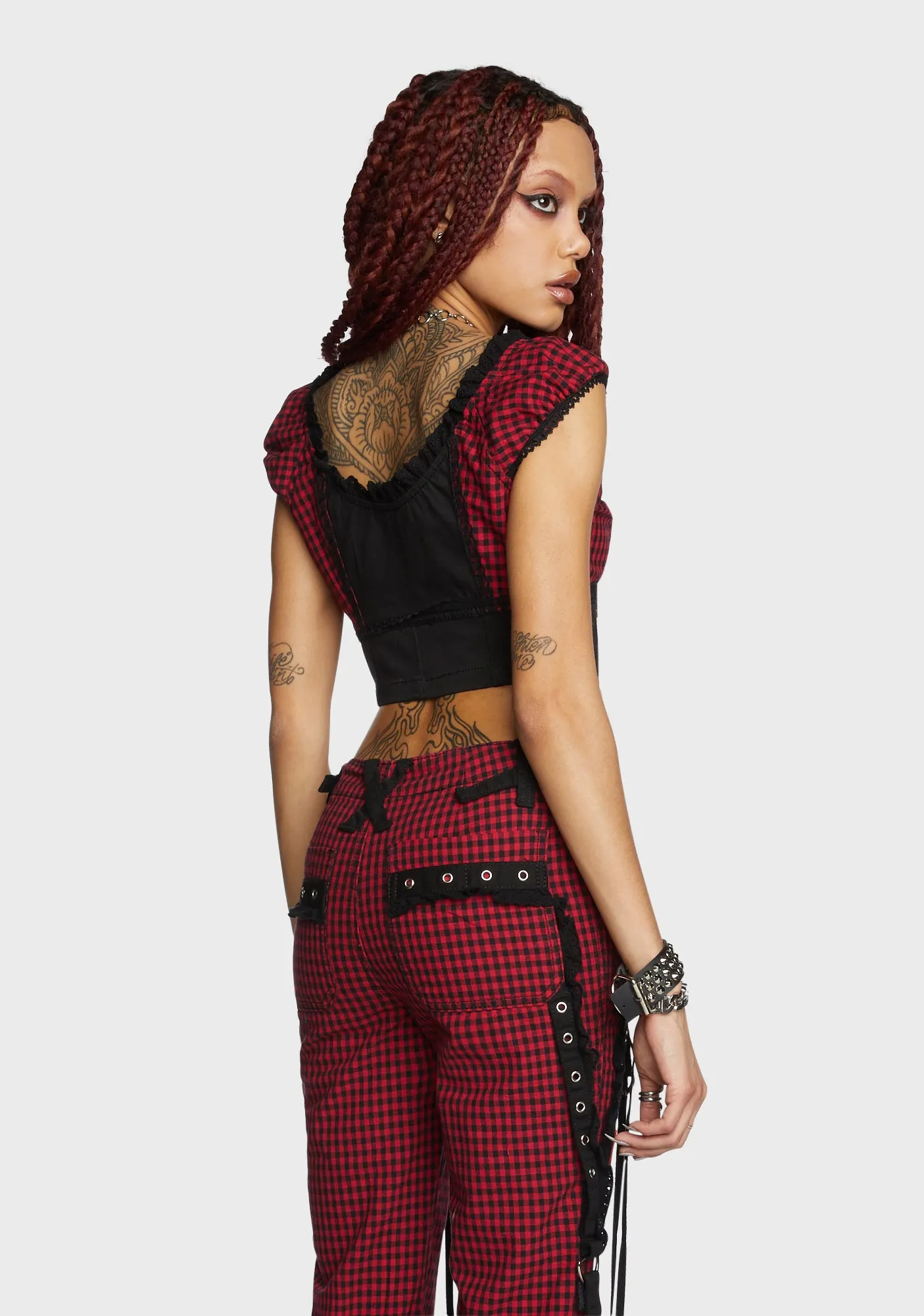 Red And Black Bo Peep Crop Top-