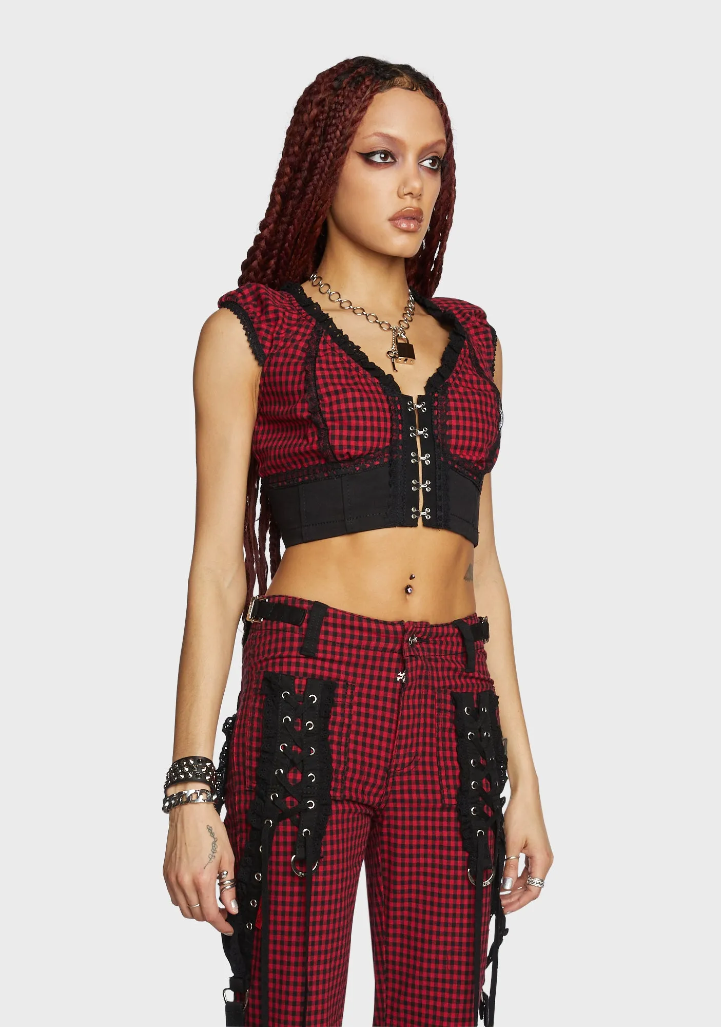 Red And Black Bo Peep Crop Top-